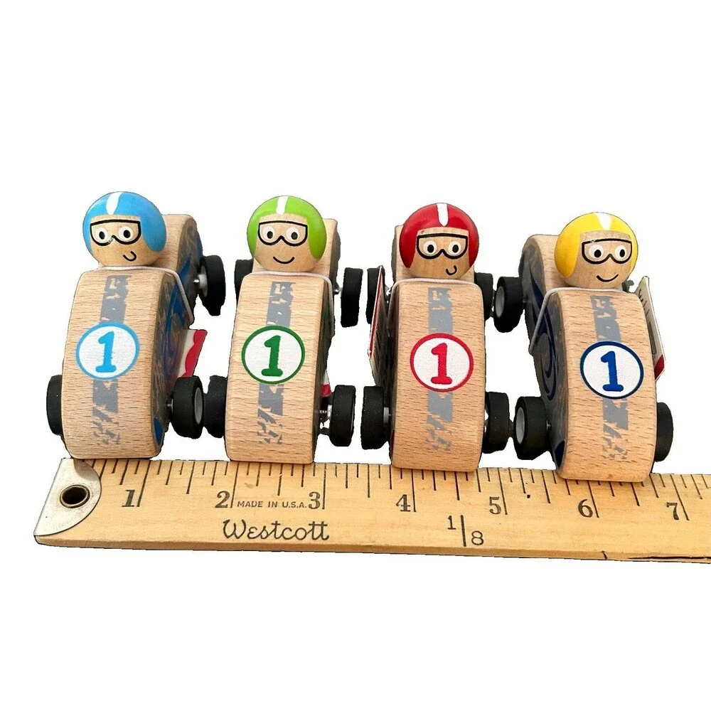 Edushape Speedy Wooden Race Car Pull Backs Lot of 4 New with Tags
